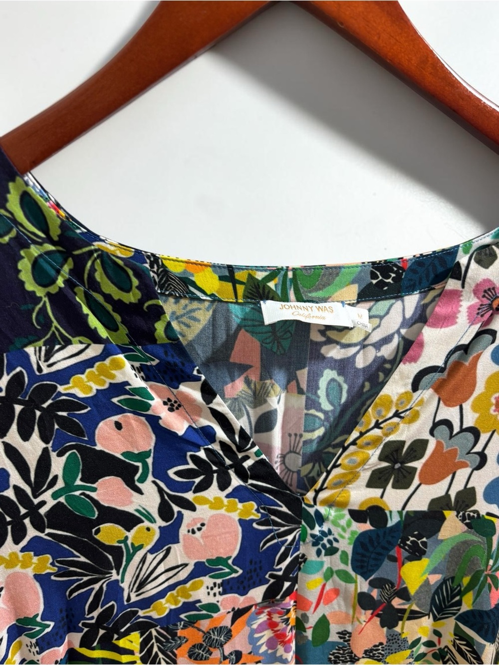 Johnny Was Patchwork Dress Puff Sleeve Floral Layla Boho Rayon M - Picture 2 of 8